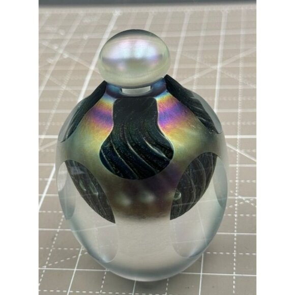 Brian Maytum Art Glass Perfume Bottle w Dauber Signed 1987 Cut Irridescent - Picture 2 of 7
